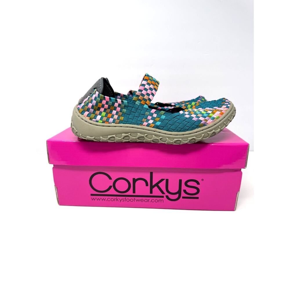 Corkys Liz Woven Mary Jane Flats Turquoise Multicolor Women’s Size 9 NWT